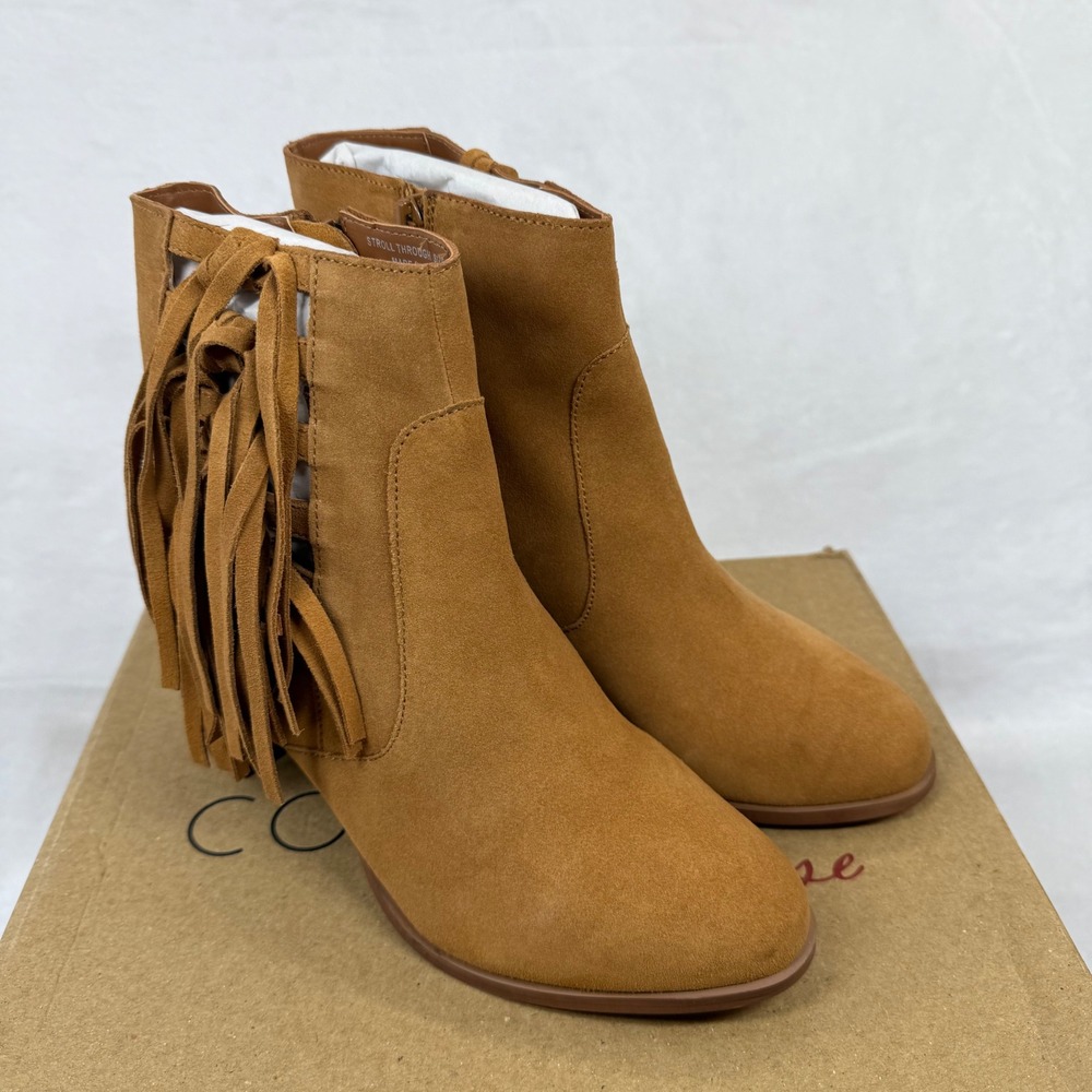 Coconuts by Matisse Stroll Through Tan Faux Suede Fringe Ankle Boots‎ Womens 10M